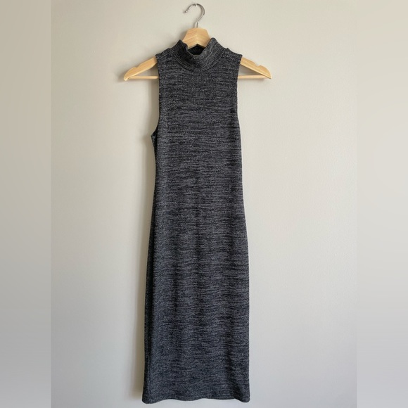 Chic Minimalist Grey Sweater Dress | High Neck Bodycon Capsule Wardrobe Staple - Picture 4 of 8